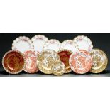 Twelve Royal Crown Derby Gold Aves, Red Aves and Royal Pinxton Roses pattern plates, various