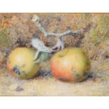 William Hough (1829-1897) - Still Lifes with Hazelnuts, Rosehips and an Apple before a Mossy Bank,