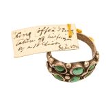 A silver and turquoise finger ring, 19th c, with contemporary handwritten label "King Coffey's
