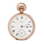 A 9ct gold keyless lever watch, American Waltham Watch Co, gold cuvette, 49mm diam, Birmingham 1919,