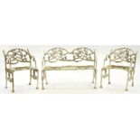 A white  painted rustic cast alloy three piece set of garden furniture, 20th c, in Victorian