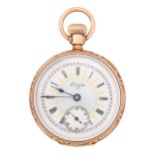 A 9ct gold keyless lever lady's watch, Elgin movement, in engraved case with gold cuvette, 33mm