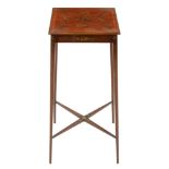 An Edwardian painted mahogany stand, with a musical trophy and swags suspended from ribbon bows,
