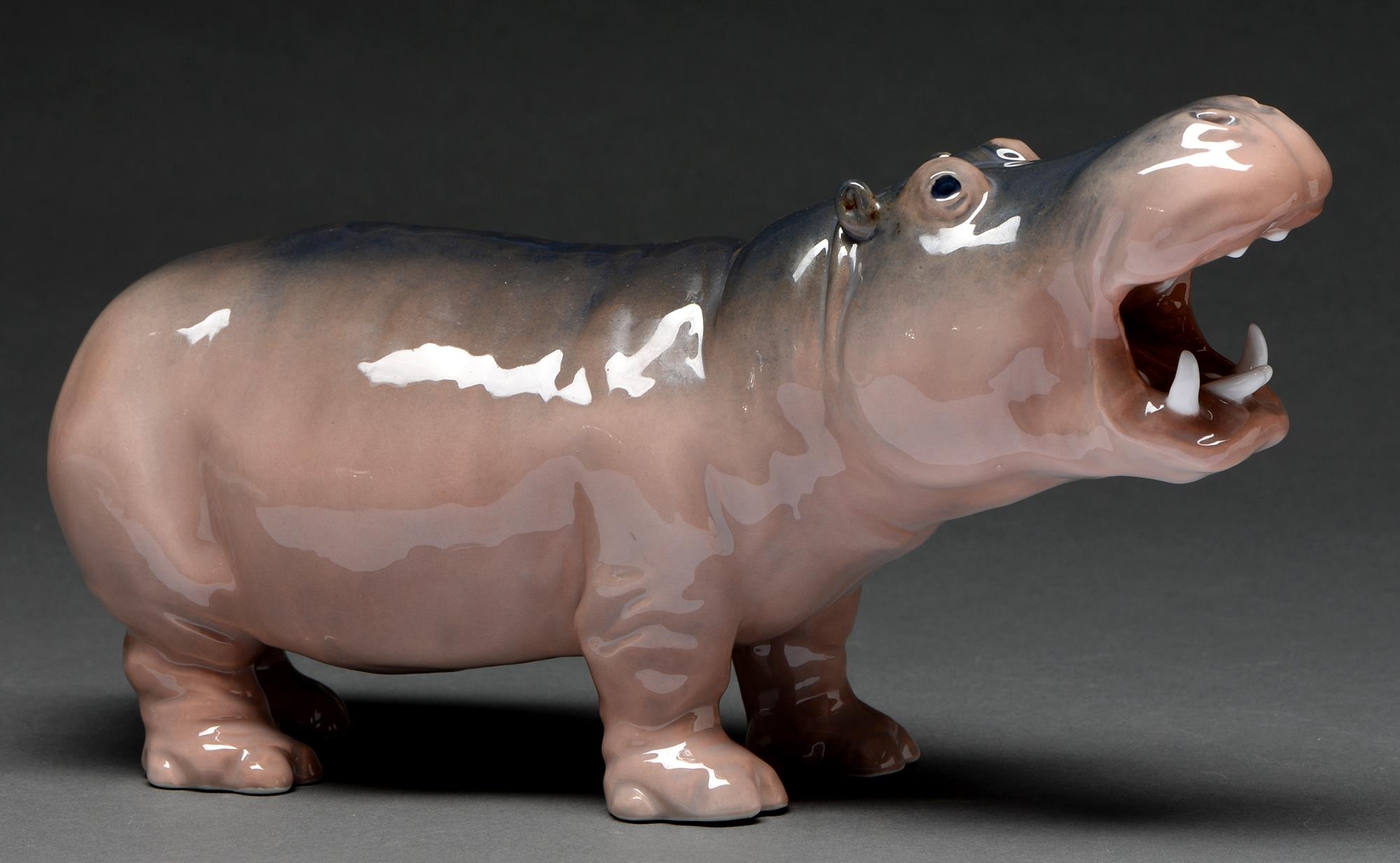A Royal Copenhagen model of a Pygmy Hippopotamus, designed by Princess Marie, 1901, 18.5cm h,