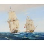 Edward Hersey (1948 - ) - A Naval Battle, signed, oil on canvas, 49 x 59cm Good condition