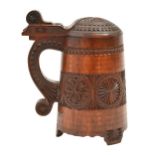 Folk Art. A Swedish chip carved and stained birch tankard, 19th / early 29th c, 17cm h Good
