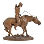 A bronze equestrian statuette of "Scenting of Panther", cast from a model of Lauitz Jensen (1859-