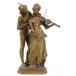 A French bronze troubadour group, "La Lecon de Music", cast from a model by Vincent Desiree Foure de