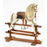 An English painted wood rocking horse, on pine stand, second quarter 20th c, with horse hair mane