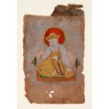 Indian School - Miniature of a Guru, pigment and gold on fragmentary paper, circa 140 x 80mm