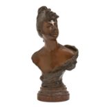 A French fin de siecle bronze bust of a young woman cast from a model by Henri Vidal (1864-1918),