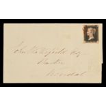 Postal History, Penny Black, 4 margins, on entire, addressed JOHN WAKEFIELD BANKER KENDAL, stamped