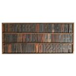 British Letterpress Printing. A case of wood type, (woodletter) first half 20th c, including 'A'