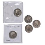 Costa Rica, Republic Real ND (1849-1857) Lion Counterstamps on sixpences, 1835, 1840 holed, 1842,