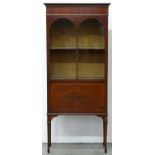 An Edwardian mahogany and inlaid china cabinet, 175cm h; 33 x 77cm Requires cleaning but