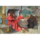 Augusto Paini (fl late 19th century) - A Game of Chess, signed, watercolour, 47 x 67cm Good
