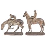 A pair of silvered bronze equestrian statuettes of "Before the Race" and "After the Race", cast from