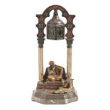 A cold painted Vienna bronze orientalist lamp, early 20th c, in the form of a Muslim dignitary