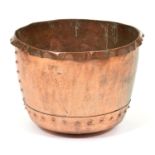 A riveted copper vat, 38cm h, 50cm diam The everted rim somewhat bent, exterior surface pitted,