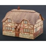 A fine burr oak, carved oak and marquetry 'Cottage Box' by Wheathills Derby, 20th / 21st c, the