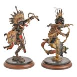 A pair of cold painted bronze statuettes of North American Indian braves, late 20th c, published