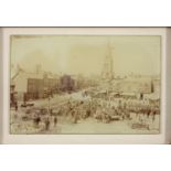 Photography. A 19th c glass negative of a town's cattle market, 10 x 15cm, a 19th/20th c sepia