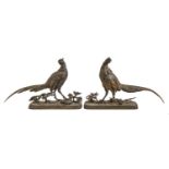 A pair of French animalier bronze models of pheasants, cast from models by Ferdinand Pautrot (1832-