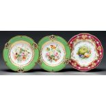 One and a pair of Staffordshire bone china dessert plates, probably John Ridgway, c1840, painted