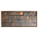 British Letterpress Printing. A case of wood type, (woodletter) first half 20th c, including 'A'
