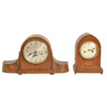 Two oak mantel clocks, one with chiming movement, c1930, 29 and 30cm h Sold as seen