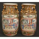 A pair of famille rose vases, late 20th c, 36cm h Good condition