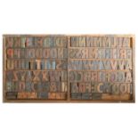 British Letterpress Printing. A case of wood type, (woodletter) first half 20th c, including 'A'