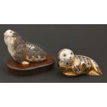 Two Royal Crown Derby paperweights - Russian Walrus and Harbour Seal, 20th / 21st c, 10cm h and