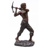 A French bronze statuette of a miner, c1900, cast from a model by Gamboge, medium and golden brown