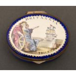 A South Staffordshire enamel patch box, c1800, the lid transfer printed and painted in polychrome