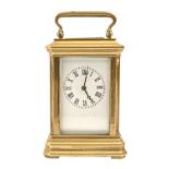A French brass miniature carriage timepiece, Mignonette, early 20th c, 73mm h excluding handle