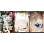Miscellaneous table and other linens, soft toys, glassware, etc