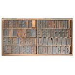 British Letterpress Printing. A case of wood type, (woodletter) first half 20th c, including 'A'