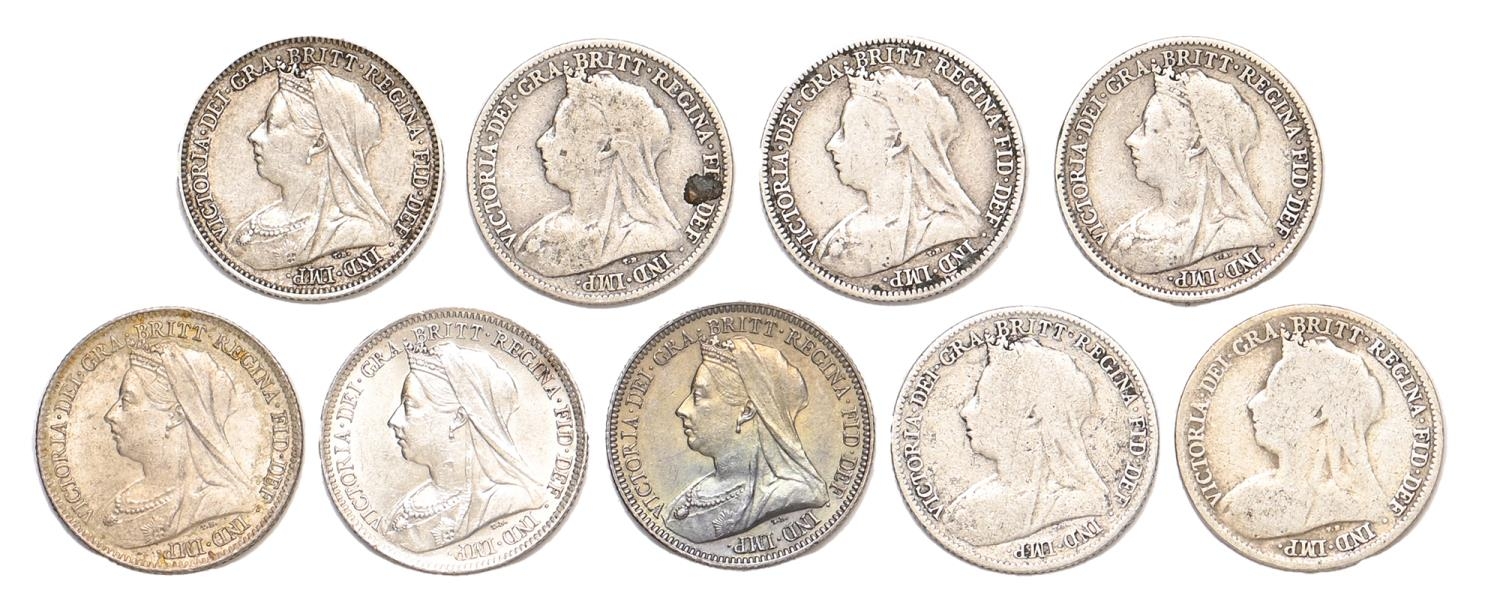 Queen Victoria, Veiled Head, Sixpences, 1893 EF; 1900 BU; 1901 BU; others (6) (9)