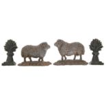 A Victorian cast iron ram door stop, 25cm w, another, smaller, 24cm w, a matched pair of 19th c