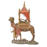 A cold painted Vienna bronze orientalist lamp in the form of a camel, Alfonso Titze, early 20th c,
