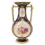A Ridgway, Bates & Co vase, c1856-58, painted by Simpson with a basket overflowing with fruit