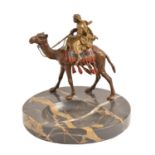 A cold painted Vienna bronze orientalist sculpture of an Arab on a camel, Bergman Foundry, 20th c,