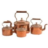 Four Victorian oval copper kettles, 30cm h and smaller All good examples with light polish wear