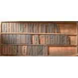 British Letterpress Printing. A case of wood type, (woodletter) first half 20th c, including 'A'