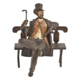 A cold painted Vienna bronze statuette of a man on a park bench, Bergman Foundry, 20th c, 12cm h,