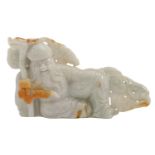 A Chinese jade figure of Buddha with peach staff, 20th c, 85mm h Good condition
