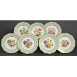 A set of seven Davenport bone china dessert plates, c1870, painted with blossom or flowers in pale