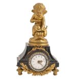 A French ormolu mounted granite mantel timepiece, late 19th c, in Louis XVI style, the dial in