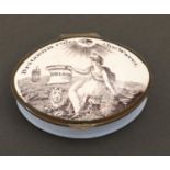 A South Staffordshire enamel patch box, early 19th c, the lid transfer printed in sepia with the